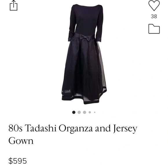 80s black Tadashi Organza and Jersey Gown tulle layers bow mid sleeve boat neck - Picture 12 of 16